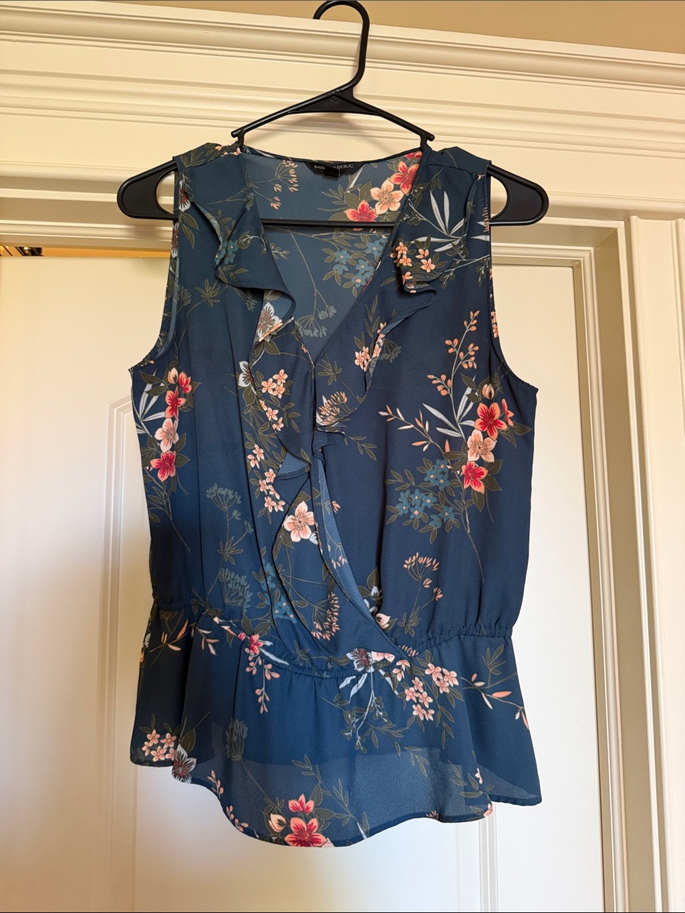 Banana Republic Teal Floral Ruffle Sleeveless Camisole